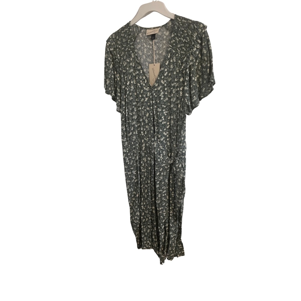 Universal Thread Green Floral Smocked V-Neck Side Tie Midi Dress XS NWT